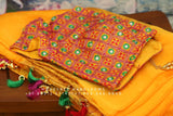 Organza saree with stitched blouse,zardhosi work,fancy saree,yellow saree, sabyasachi saree inspired saree,lyte weight saree,cocktail saree