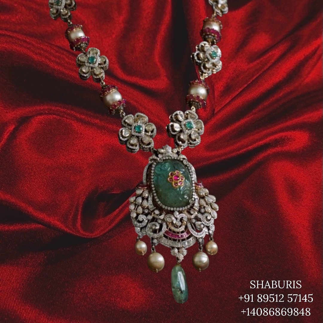 Pure Silver jewelry Indian ,Moisanite pendant,Pearl Necklace,Indian Polki Diamond ,Indian gold Jewelry designs moissanite jewelry-SHABURIS
