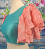 Saree with Stitched Blouse | Saree Blouse | Ruffle saree | peach | Fancy Saree | Cocktail Saree | Indian Party Saree|HoneyBee Handlooms
