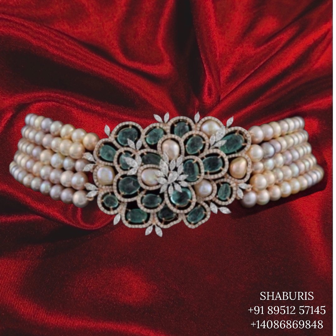 Pearl choker,kundan ,polki , pearl,Heavy choker,Sabyasachi Jewelry inspired,indian Jewelery,Polki haram,Pure silver jewelry-NIHIRA