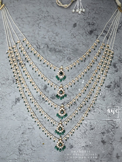 Panch lada pearl haram jades gem jewelry south indian hyderabadi jewelry pure silver sabyasachi jewelry inspired -SHABURIS