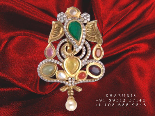 Ganesha Pendant Navaratan Pendant pure silver Jewelry Indian Jewelry Jewelry sets indian gold jewelry look a like handmade jewelry -SHABURIS