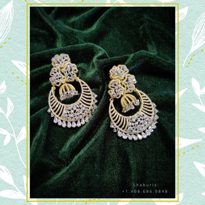 Diamond earring,pure silver jewelry indian jewelry sets indian gold jewelry look a like south indian earrings party wear earrings - SHABURIS