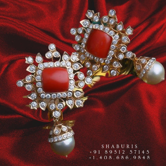 Coral jewelry,Swarovski Diamond Jhumka Jewelry Designs,South Indian Jewelry,Jhumka Earrings,Jhumki,latest indian jewellery Designs -NIHIRA