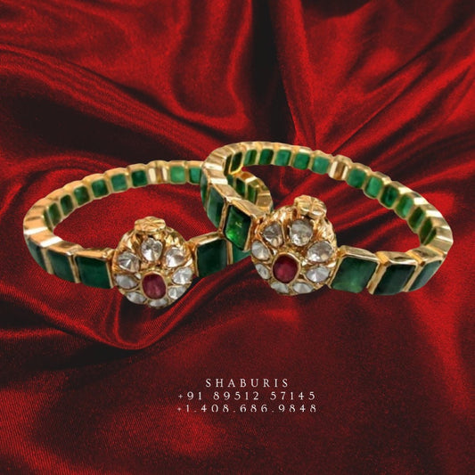 Emerald bangle indian jewelry indian bangle bracelet kada openable banble pure silver jewelry indian-SHABURIS