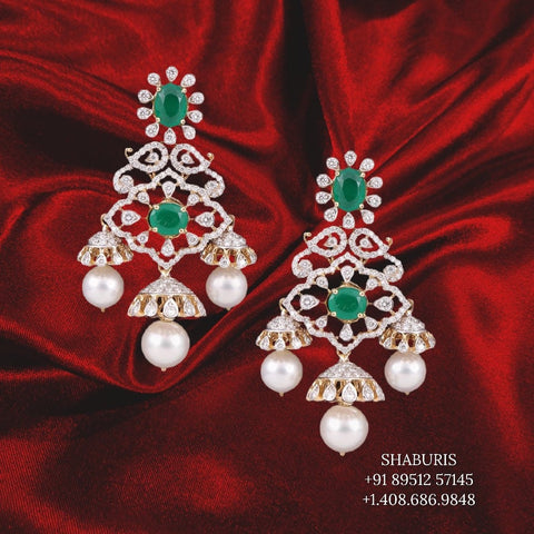 Diamond jhumka emerald jhumka silver jewelry jewelry sets indian jewelry party wear jewelry SHABURIS