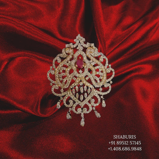 Diamond Pendant indian,South Indian jewelry,Pure silver diamond pendent,swarovski Pendent,Indian Wedding Jewelry -NIHIRA-SHABURIS