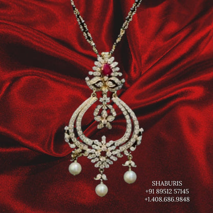 Diamond Mangal sutra,ruby pendant,black bead jewelry indian mangalsutra pure silver jewelry diamond jewelry -SHABURIS