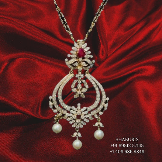 Diamond Mangal sutra,ruby pendant,black bead jewelry indian mangalsutra pure silver jewelry diamond jewelry -SHABURIS