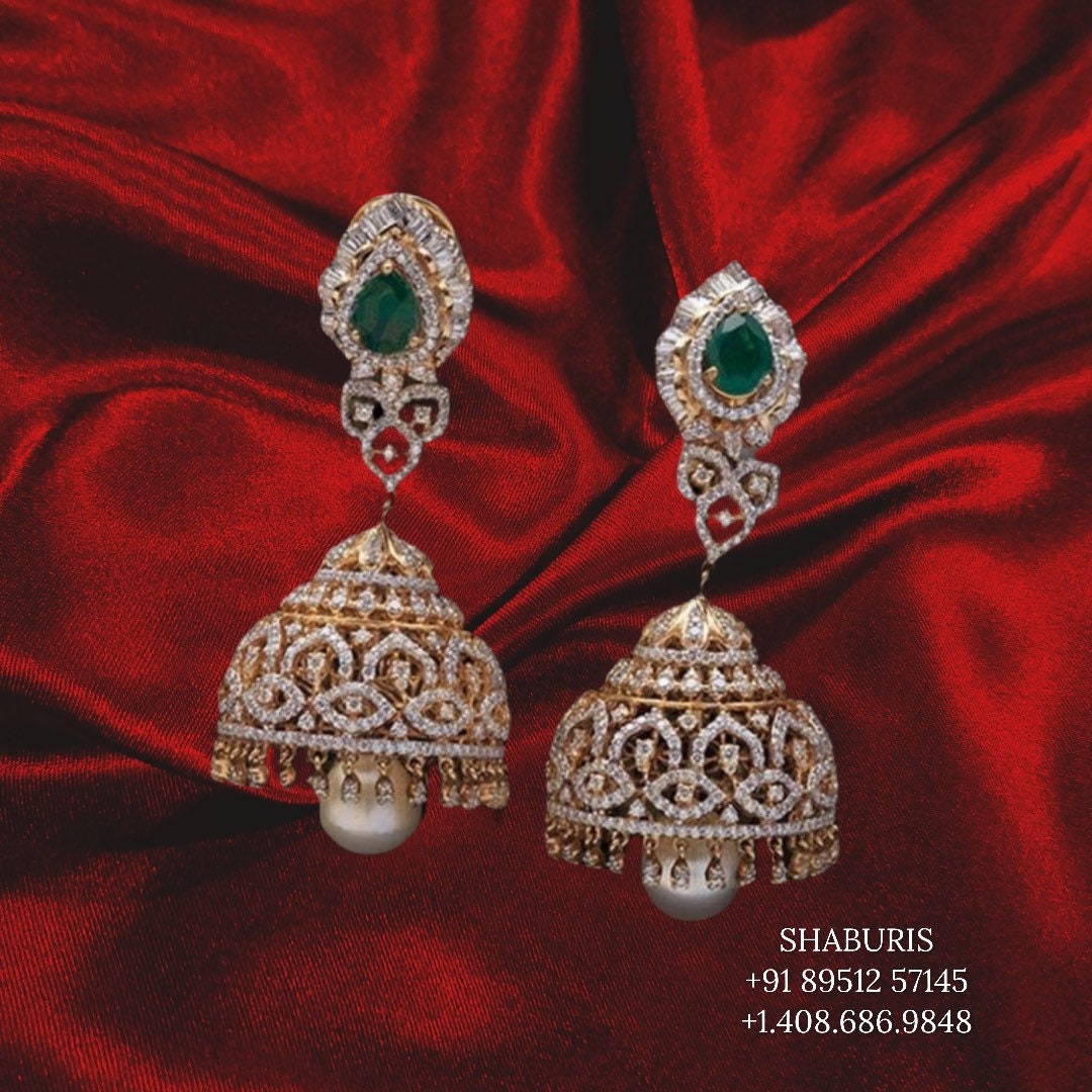 Diamond Buttalu,Swarovski Diamond Jhumka Jewelry Designs,South Indian Jewelry,Jhumka Earrings,Jhumki,latest indian jewellery Designs -NIHIRA