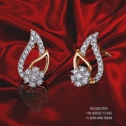 Silver Jewelry Online Pure Silver Diamond Earrings Small Earrings OfficeWear Jewelry Diamond Studs Sterling Silver Jewelry Online -SHABURIS
