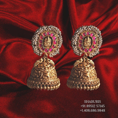 Nakshi temple lakshmi pearl jewelry indian gold jewelry designs pure silver jewelry antique jhumkas pearl jhumka studs - SHABURIS