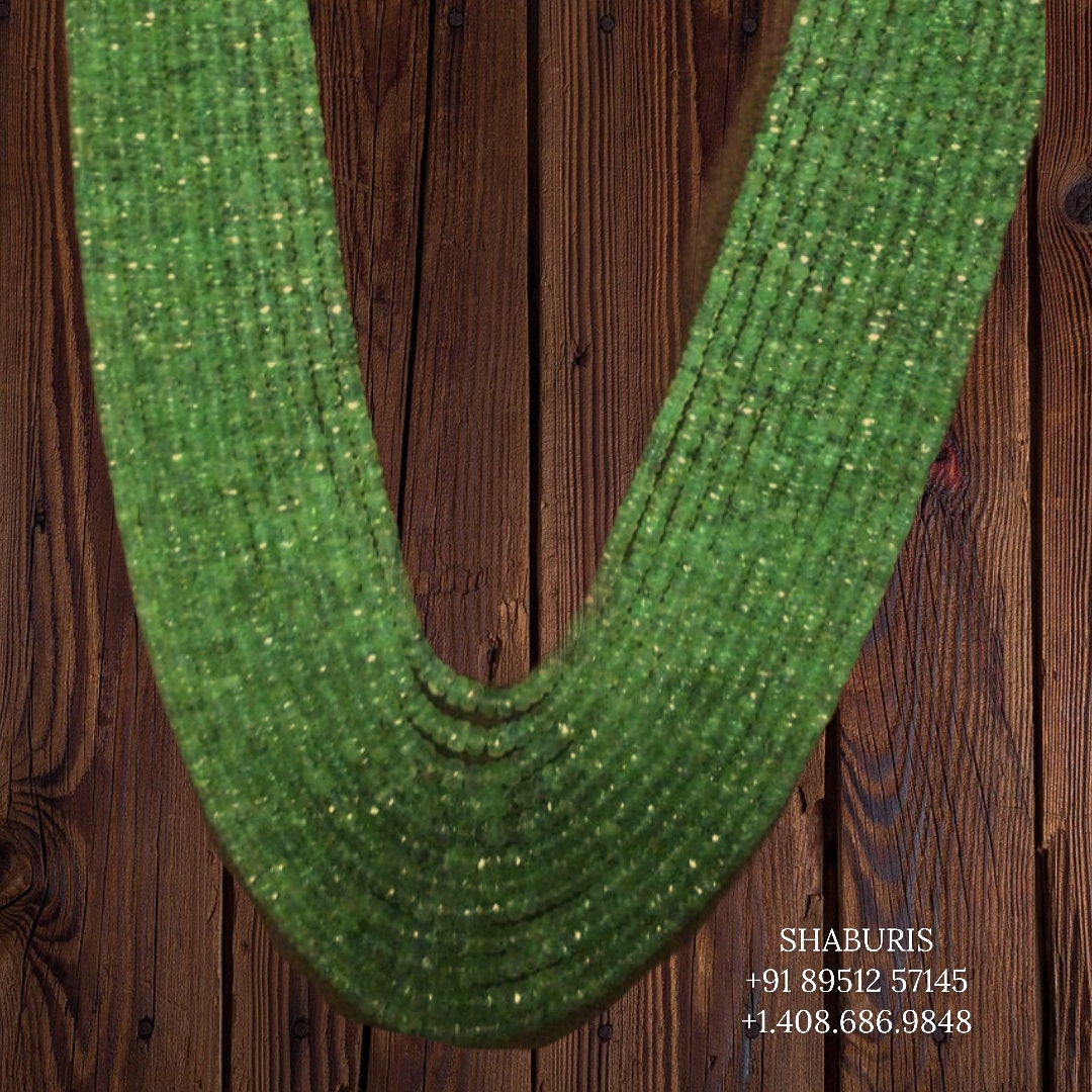 Pure emerald mala,bead haram beaded mala emerald strings pure emeralds pure silver jewelry sabyasachi jewelry inspired - SHABURIS
