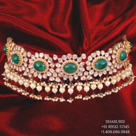 Polki choker,Heavy choker,Sabyasachi Jewelry inspired,southindian Jewelery,indian Jewelery,Polki haram,Pure silver jewelry-NIHIRA