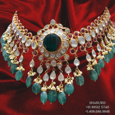 Bollywood Jewelry,Pure Silver Jewellery,polki Necklace,Big Indian studs,Indian Bridal,Indian Wedding Jewelry-NIHIRA-SHABURIS