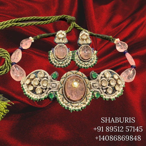 Morganite choker pure silver jewelry sets indian polki diamond choker party wear jewelry sets indian diamond earrings gold jewelry SHABURIS