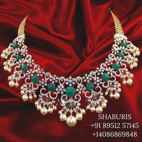 Diamond necklace pure silver necklace emerald quartz south sea pearls swarovski diamond indian jewelry sabyasachi inspired SHABURIS