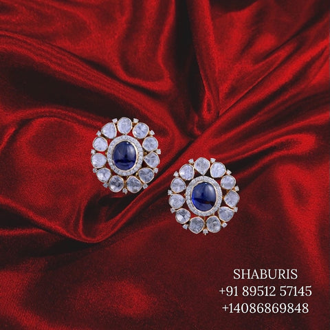 Gold jewelry designs pure silver jewelry indian polki jewelry indian diamond jewelry diamond jhumka polki jewelry blue saphire -SHABURIS