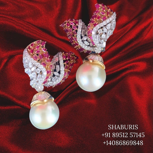 Diamond earrings indian,South Indian jewelry,Pure silver diamond earrings ,swarovski jewelry sets,Indian gold Jewelry -SHABURIS