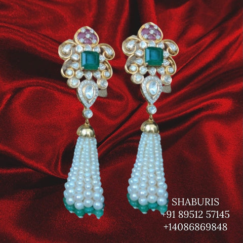 Tassel Jewelry,Pure Silver Jewellery, pearl jewelry,indian gold jewelry designs ,Indian pearl polki earrings ruby gem stone jewelry-SHABURIS