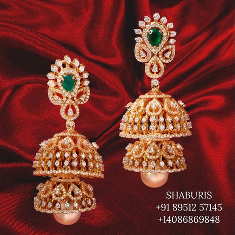 Diamond jhumkis pure silver jewelry indian diamond jewelry designs gold jewelry designs emerald stone jewelry sets -SHABURIS