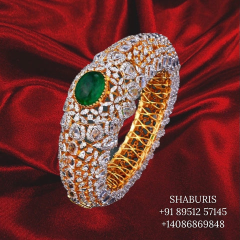 Diamond bangle,Pure Silver jewelry Indian ,emerald gem stone bangle 925 silver jewelry sterling silver gold coated jewelry diamond SHABURIS