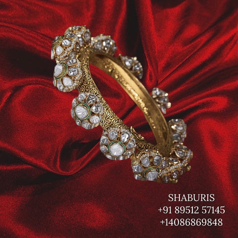 Pure Silver jewelry Indian ,polki diamond bangle Indian jewelry,Indian jadau ,Indian Wedding Jewelry,pure Silver jewelry-NIHIRA-SHABURIS