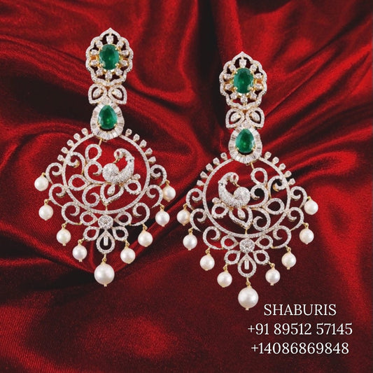 Bollywood Jewelry,Pure Silver Jewellery Indian ,Chandbali Earrings,Big Indian earrings,Indian Bridal,Indian Wedding Jewelry-NIHIRA-SHABURIS