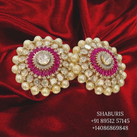 Polki diamond jhumkas indian diamond jewelry pure silver indian gold jewelry designs latest south indian jewelry big diamond studs -SHABURIS