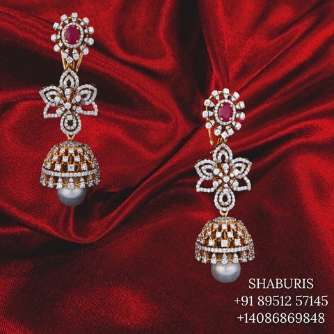 Intricate Flower Pearl Earrings (Peach) - Buy Designer Pearl Earrings Online