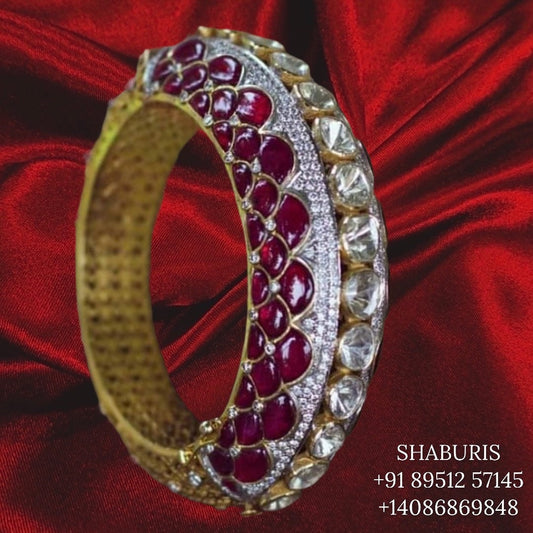 Polki bangle Pure Silver jewelry Indian ,diamond bangles ,Indian gold jewelry designs diamond jewelry look a like  - SHABURIS