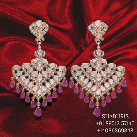Polki jhumkas Pure Silver jewelry Indian ,diamond earrings ,Indian gold jewelry designs diamond jewelry look a like  - SHABURIS