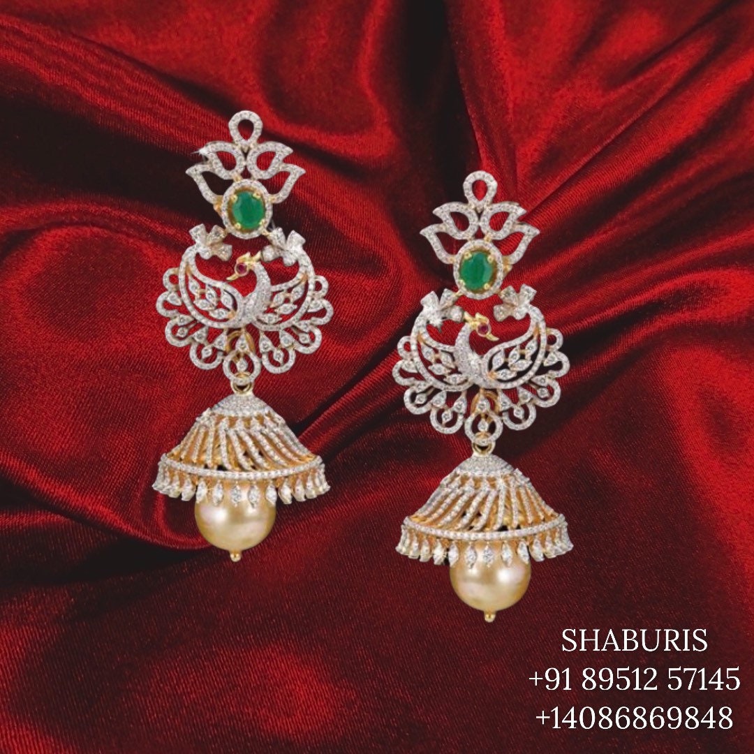 Diamond jhumkas pure silver jewelry indian diamond earrings gold jewelry designs latest jewelry designs indian - SHABURIS