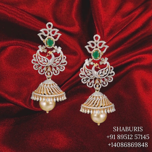 Diamond jhumkas pure silver jewelry indian diamond earrings gold jewelry designs latest jewelry designs indian - SHABURIS
