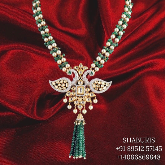 Tassel chain pure silver emerald chain beaded haram silver jewelry indian diamond jewelry pearl necklace gold jewelry designs - SHABURIS