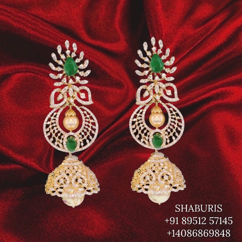 Diamond Jhumka ,diamond earrings,Pure silver Jhumkas Indian,Indian Earrings,Indian Wedding Jewelry -NIHIRA-SHABURIS