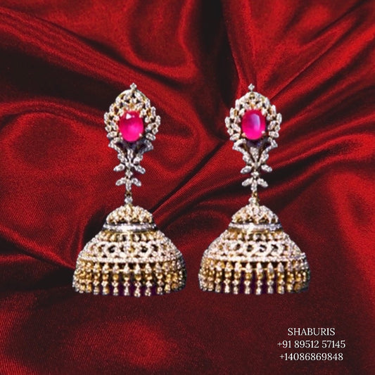 Diamond Jhumka ,diamond earrings,Pure silver Jhumkas Indian,Indian Earrings,Indian Wedding Jewelry -NIHIRA-SHABURIS