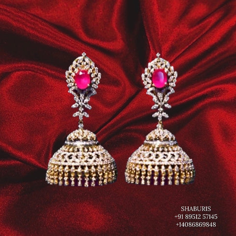 Diamond Jhumka ,diamond earrings,Pure silver Jhumkas Indian,Indian Earrings,Indian Wedding Jewelry -NIHIRA-SHABURIS