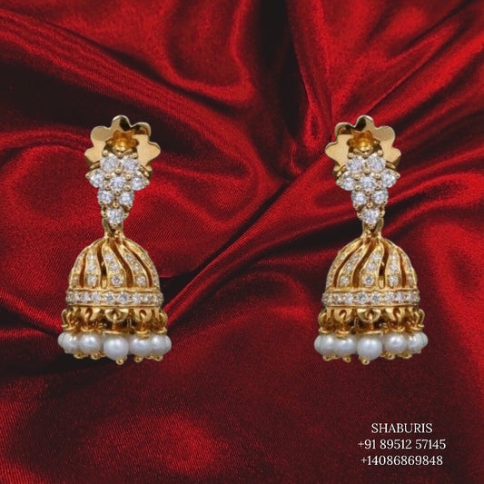 Diamond Jhumka ,diamond earrings,Pure silver Jhumkas Indian,Indian Earrings,Indian Wedding Jewelry -NIHIRA-SHABURIS