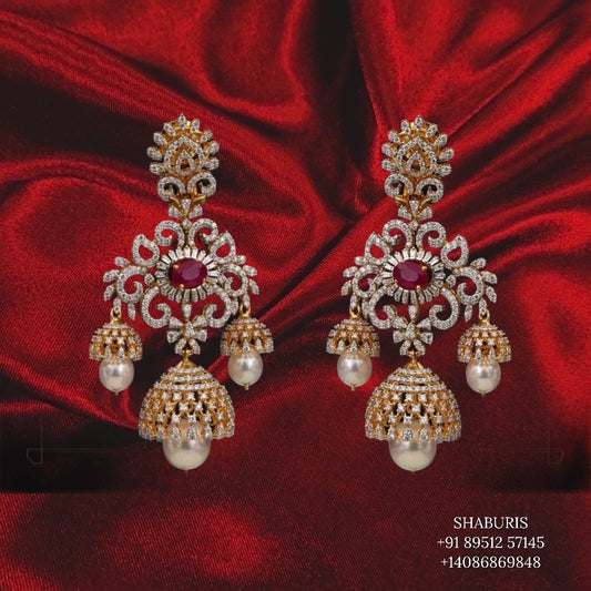 Diamond Jhumka ,diamond earrings,Pure silver Jhumkas Indian,Indian Earrings,Indian Wedding Jewelry -NIHIRA-SHABURIS