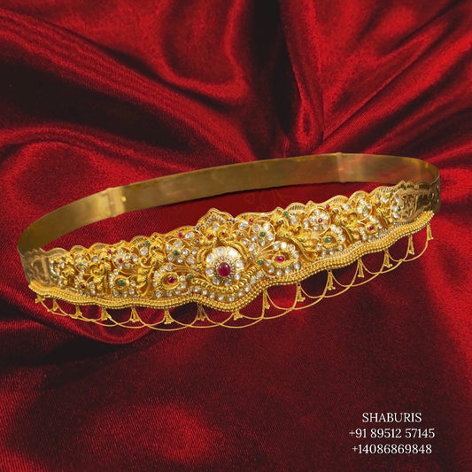 Temple Jewelry,South Indian Jewelry,Vaddanam,Kids Vaddanam,hip chain,diamond vaddanam,pure Silver indian jewelry - NIHIRA - SHABURIS