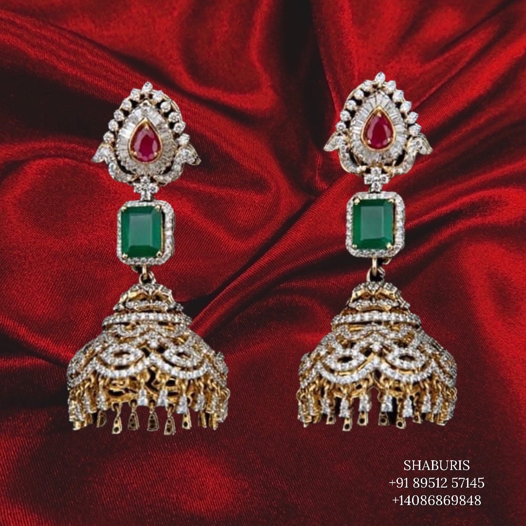 Pure Silver Jewelry Indian ,diamond  jhunka,Big Indian earrings,Indian Bridal,Indian Wedding Jewelry,pure Silver jewelry-NIHIRA-SHABURIS