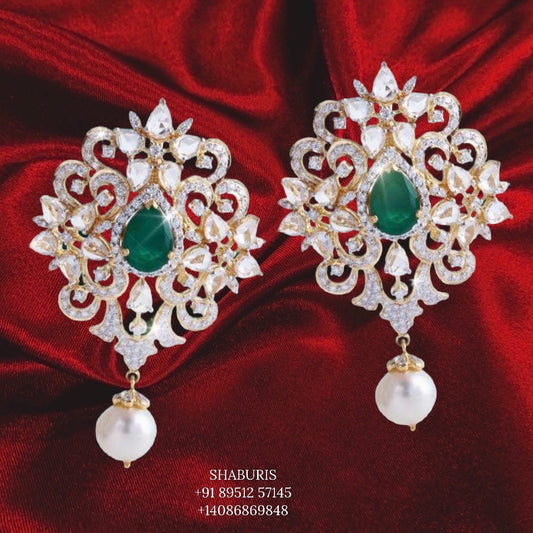 Pure Silver jewelry Indian ,diamond Studs,Big Indian Studs,Indian Bridal,Indian Wedding Jewelry,pure Silver jewelry-NIHIRA-SHABURIS