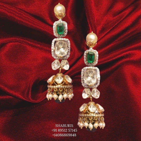 Polki earrings Pure Silver jewelry Indian ,diamond jhumka ,Indian gold jewelry designs diamond jewelry look a like  - SHABURIS