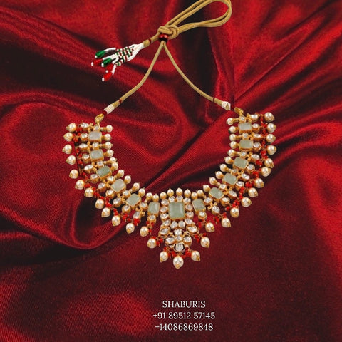 Polki Necklace  gold plated jewelry diamond jewelry pure silver tiffany inspired jewelry in indian style-SHABURIS