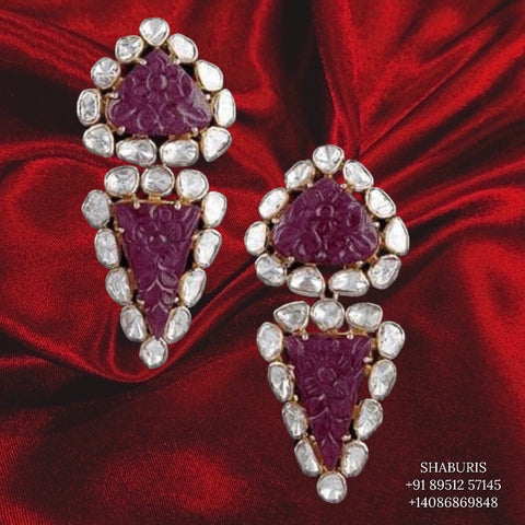 Indian Bridal Jewelry,Pure Silver Jewellery Indian,Moissanite Studs,Big Indian Necklace,Indian Bridal,Indian Wedding Jewelry-NIHIRA-SHABURIS