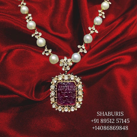 Swarovski Diamond Choker Pure Silver jewelry south sea pearl Necklace,Indian Necklace,diamond necklace,diamond haram-NIHIRA-SHABURIS