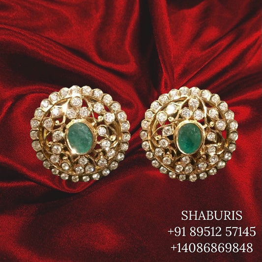 Pure Silver Jewellery Indian,Big Indian Studs,Moissanite Studs,Indian Bridal,Indian Wedding Jewelry,pure Silver jewelry-NIHIRA-SHABURIS