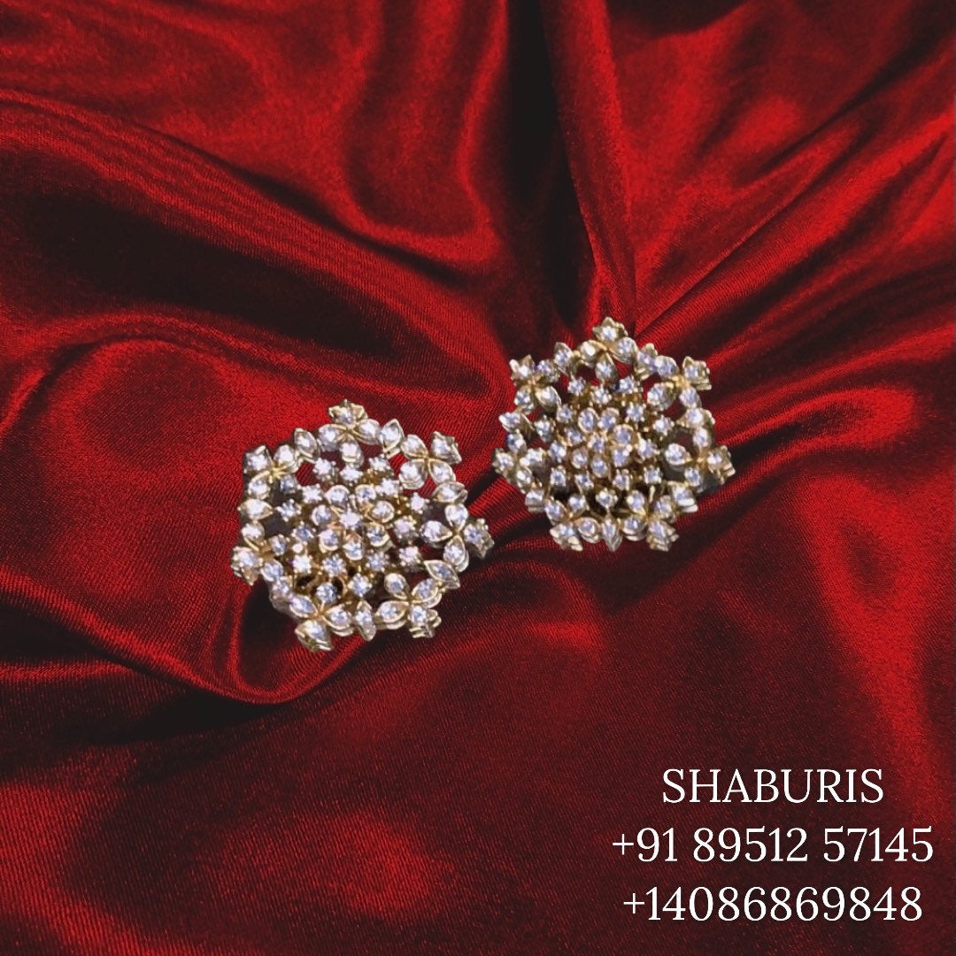 Diamond stud earrings, diamond jhumka ear ring,Pure silver south indian jewelry 925 silver jewelry indian lyte weight jewelry-SHABURIS