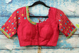 Maggam work designer blouse - Pattu Saree Blouse -kundan work blouse - handloom Saree Blouse - red Saree Blouse - red  Blouse